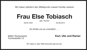 Traueranzeige von Else Tobiasch von Pegnitz-Zeitung